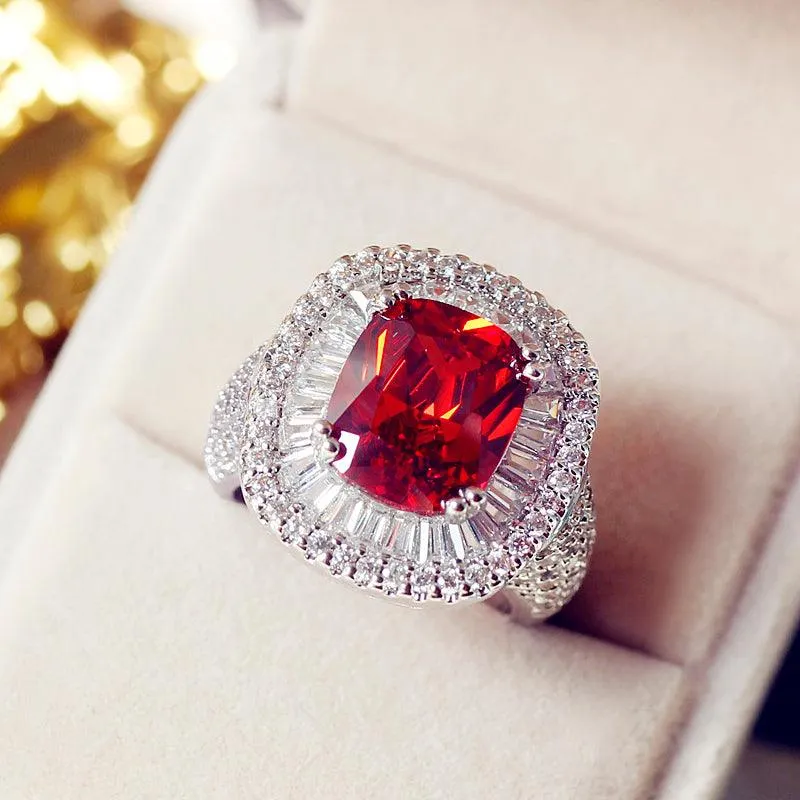 Square Pigeon Blood Stone Middle Index Finger Ring