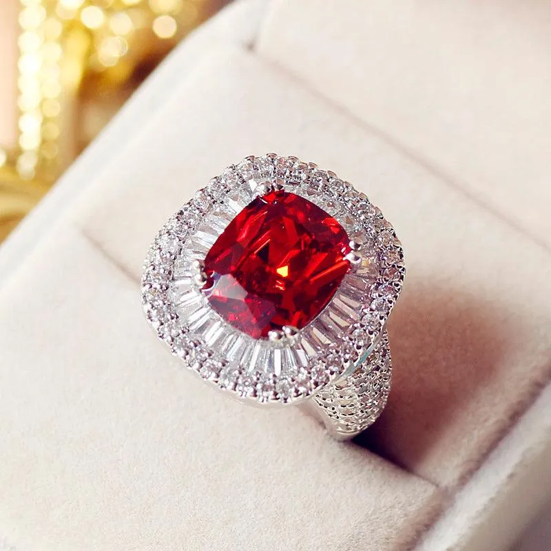 Square Pigeon Blood Stone Middle Index Finger Ring