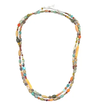 Sterling Silver Afghan Turquoise Afghan Coral Serpentine Aragonite Garnet Peridot Citrine 37" Necklace NK6093