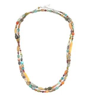 Sterling Silver Afghan Turquoise Afghan Coral Serpentine Aragonite Garnet Peridot Citrine 37" Necklace NK6093