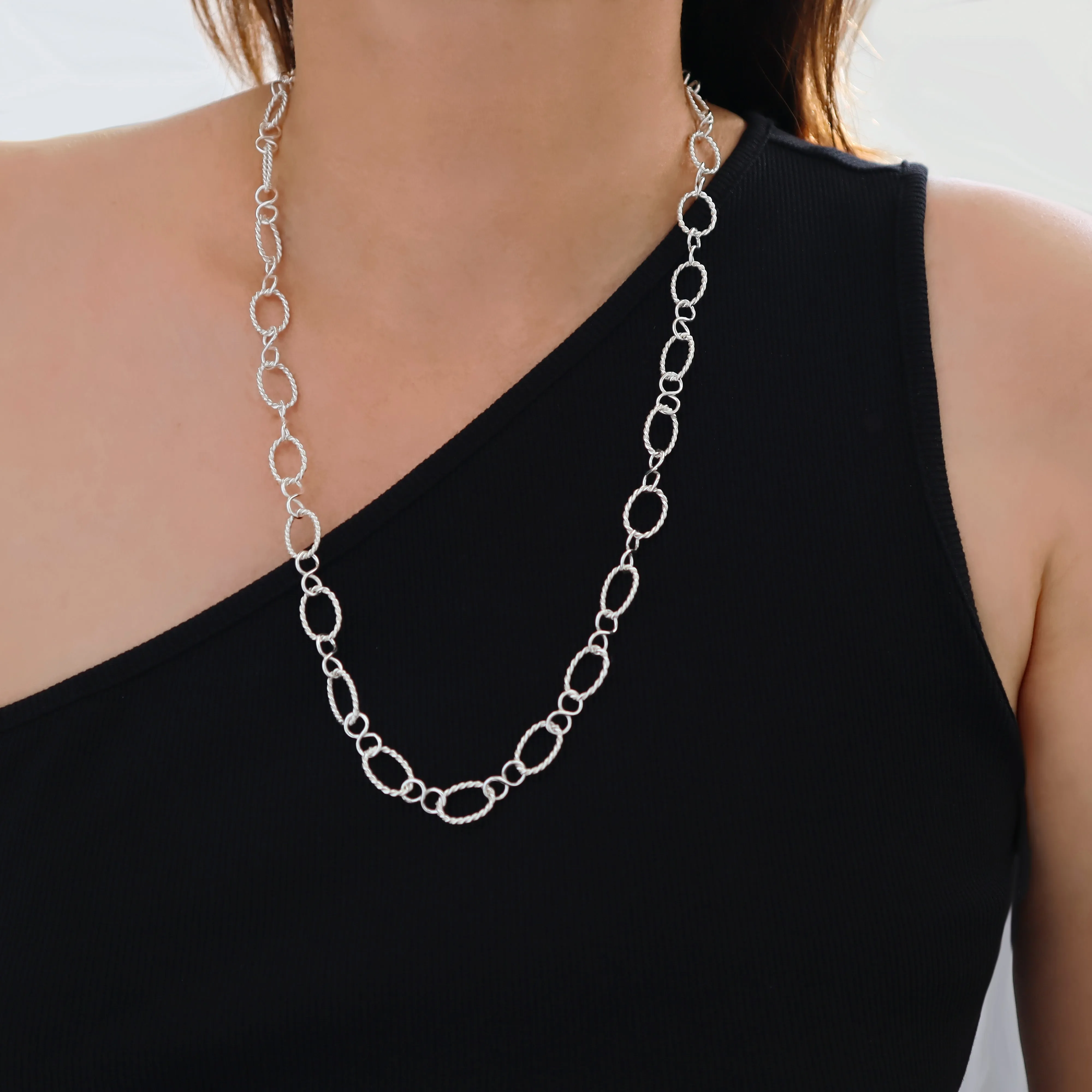 Sterling Silver Fancy Chain Necklace Long
