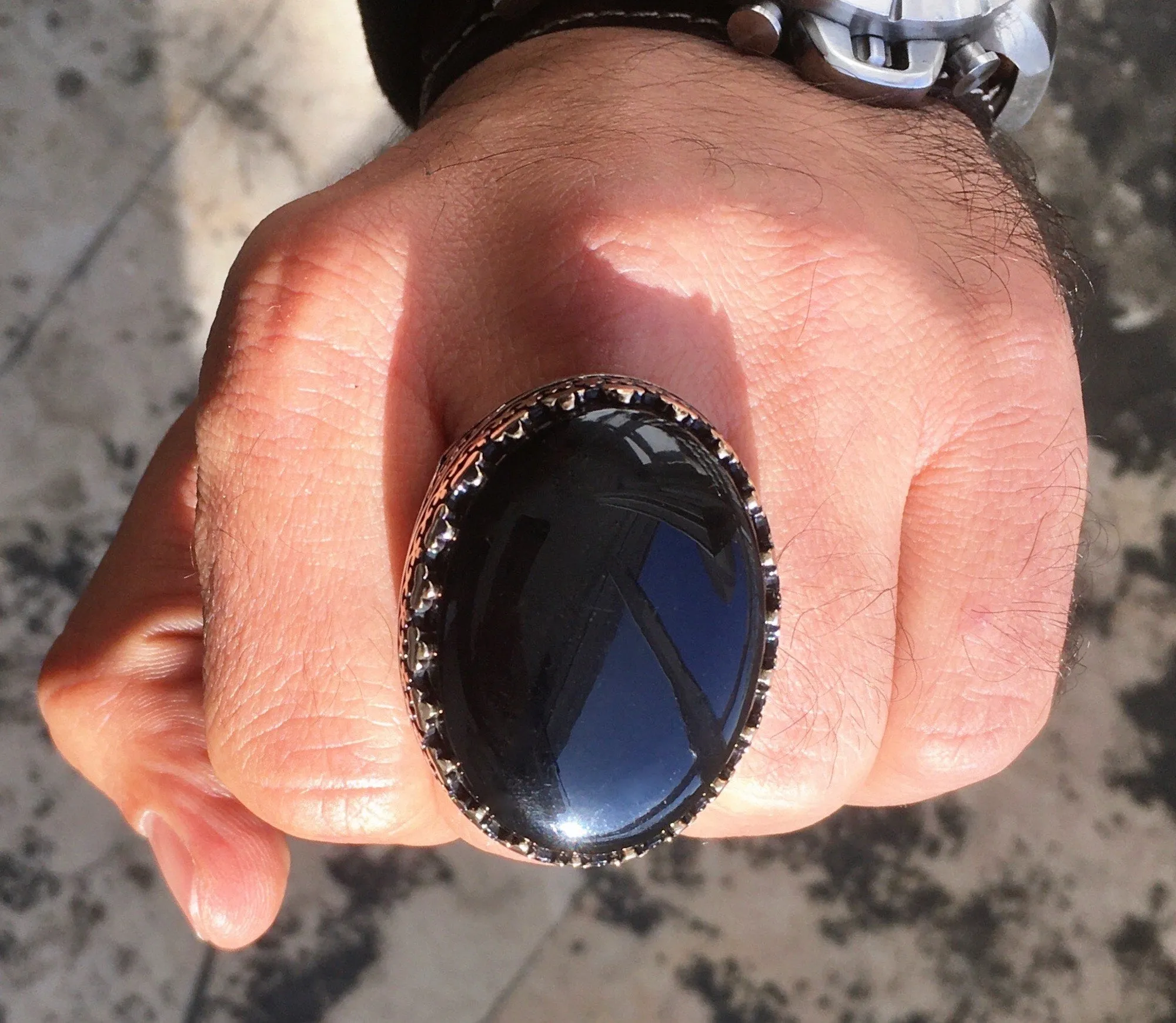 Sterling Silver Mens Ring Black Onyx Big Solid Unique Artisan Jewelry