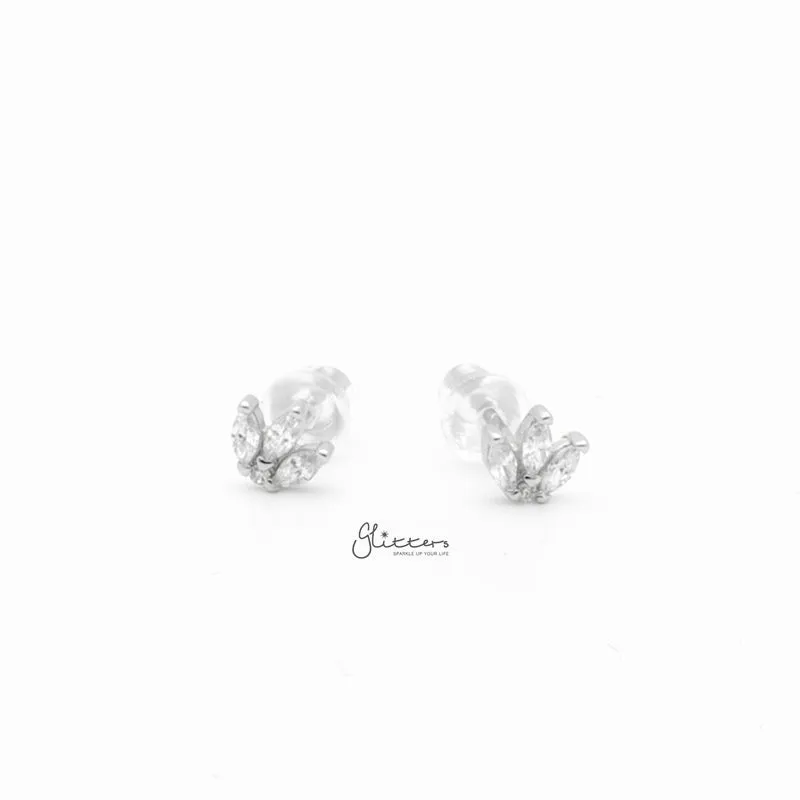 Three Marquise CZ Stud Earrings - Silver