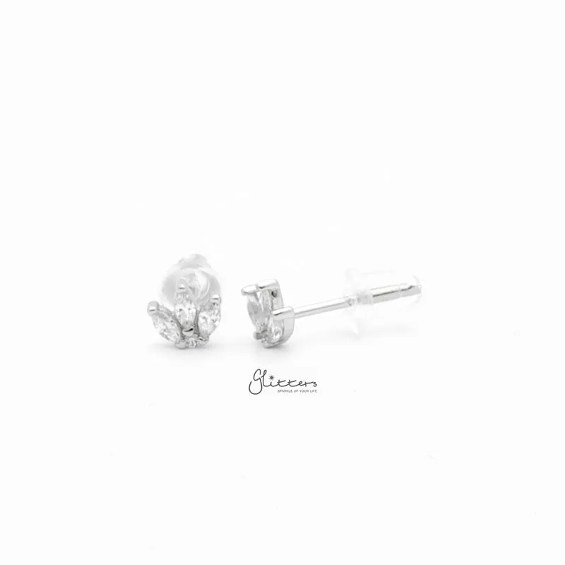 Three Marquise CZ Stud Earrings - Silver
