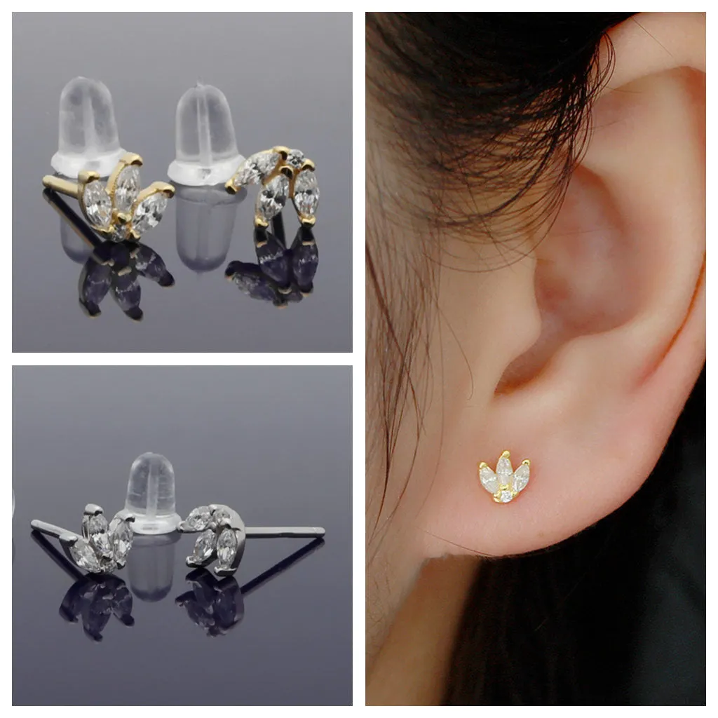 Three Marquise CZ Stud Earrings - Silver