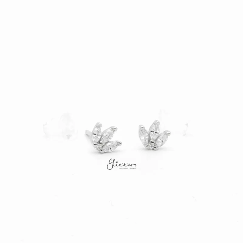 Three Marquise CZ Stud Earrings - Silver