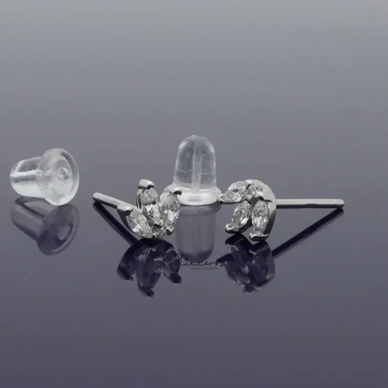 Three Marquise CZ Stud Earrings - Silver