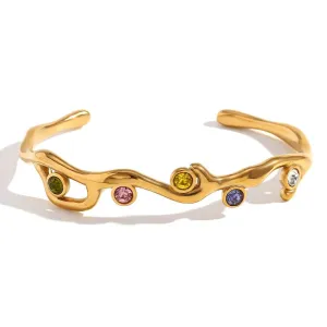 Vintage Gold-Plated Cuff Bracelet with Multicolored Crystals – Fashion Jewelry for Women