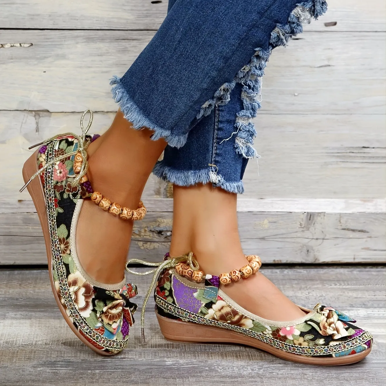 Women's Floral Print Flat Shoes